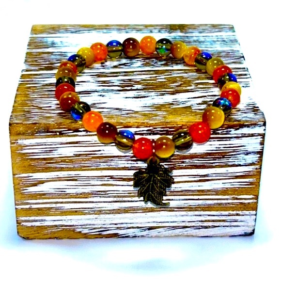 Handmade Fall Leaf Charm Bracelet with Rainbow Quartz Crystals! - Picture 4 of 7